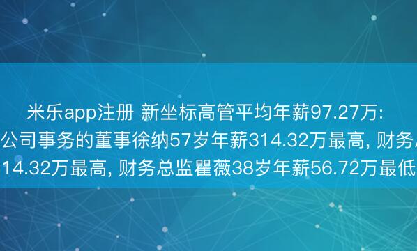 米乐app注册 新坐标高管平均年薪97.27万: 董事长、总司理及实行公司事务的董事徐纳57岁年薪314.32万最高, 财务总监瞿薇38岁年薪56.72万最低